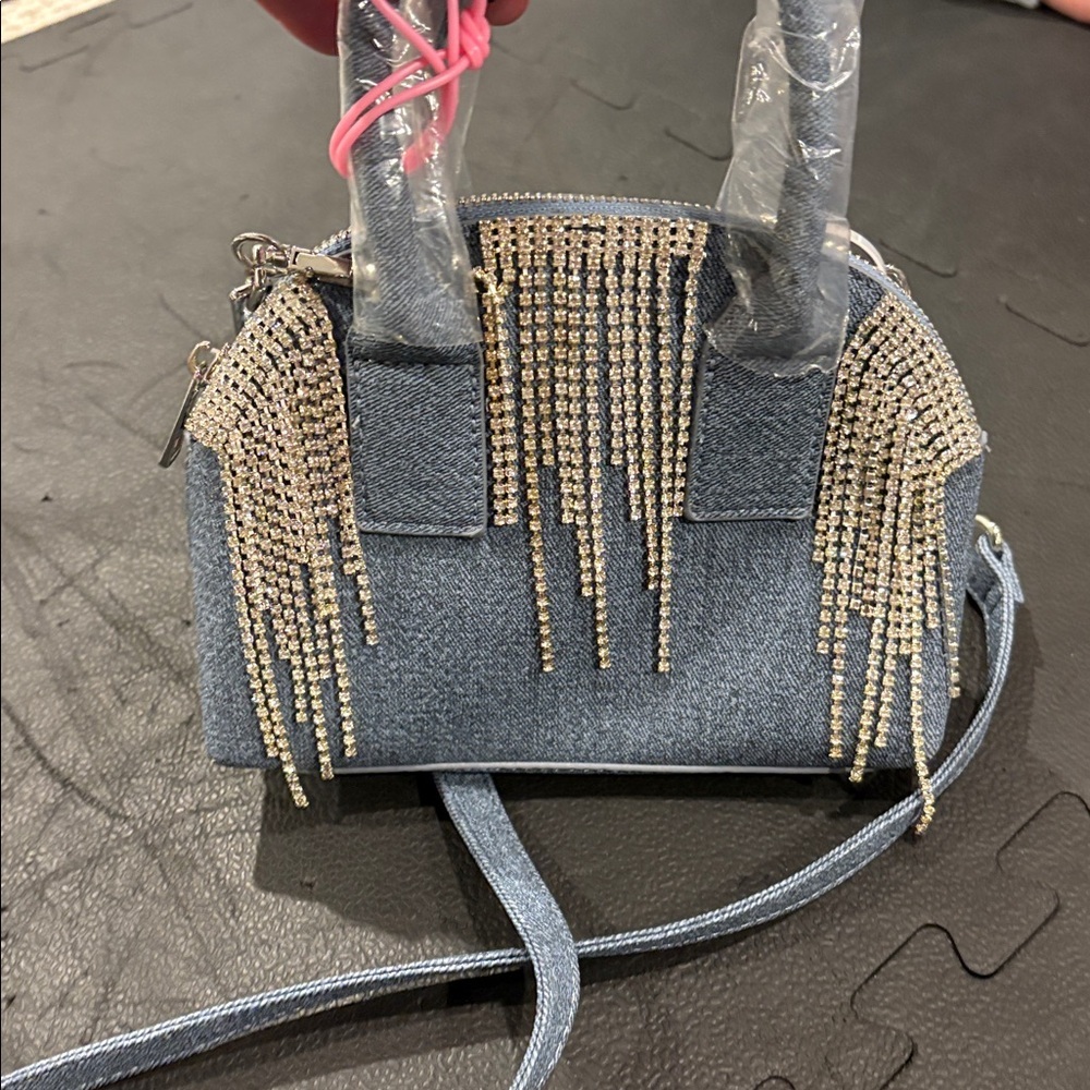 Blue Beaded Mini Handbag with Fringe Accent like dreams